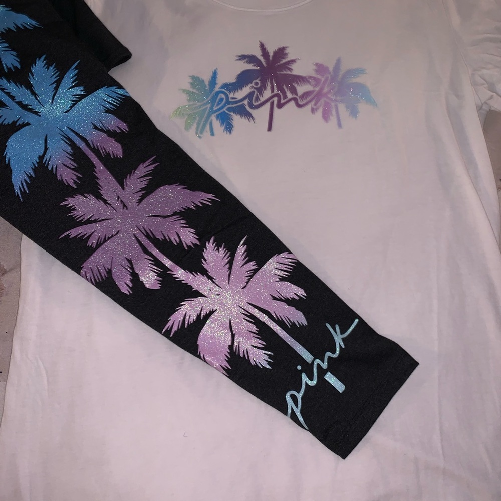 Victoria's Secret Pink Black Palm Shine Leggings & Matching Palm
Shine T-Shirt - Picture 2 of 12